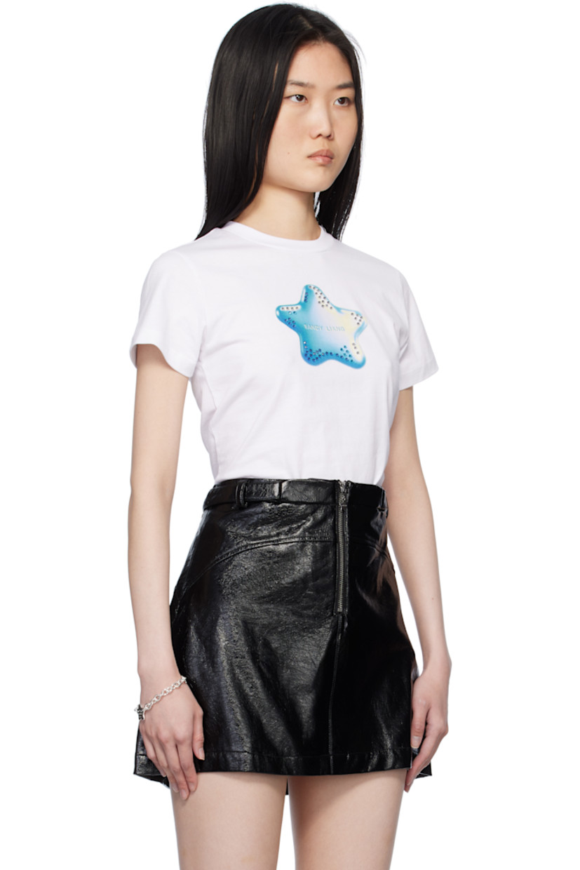Cotton jersey T-shirt. 

· Rib-knit crewneck
· Printed logo graphic with crystal-cut appliqués at front

Supplier color: White