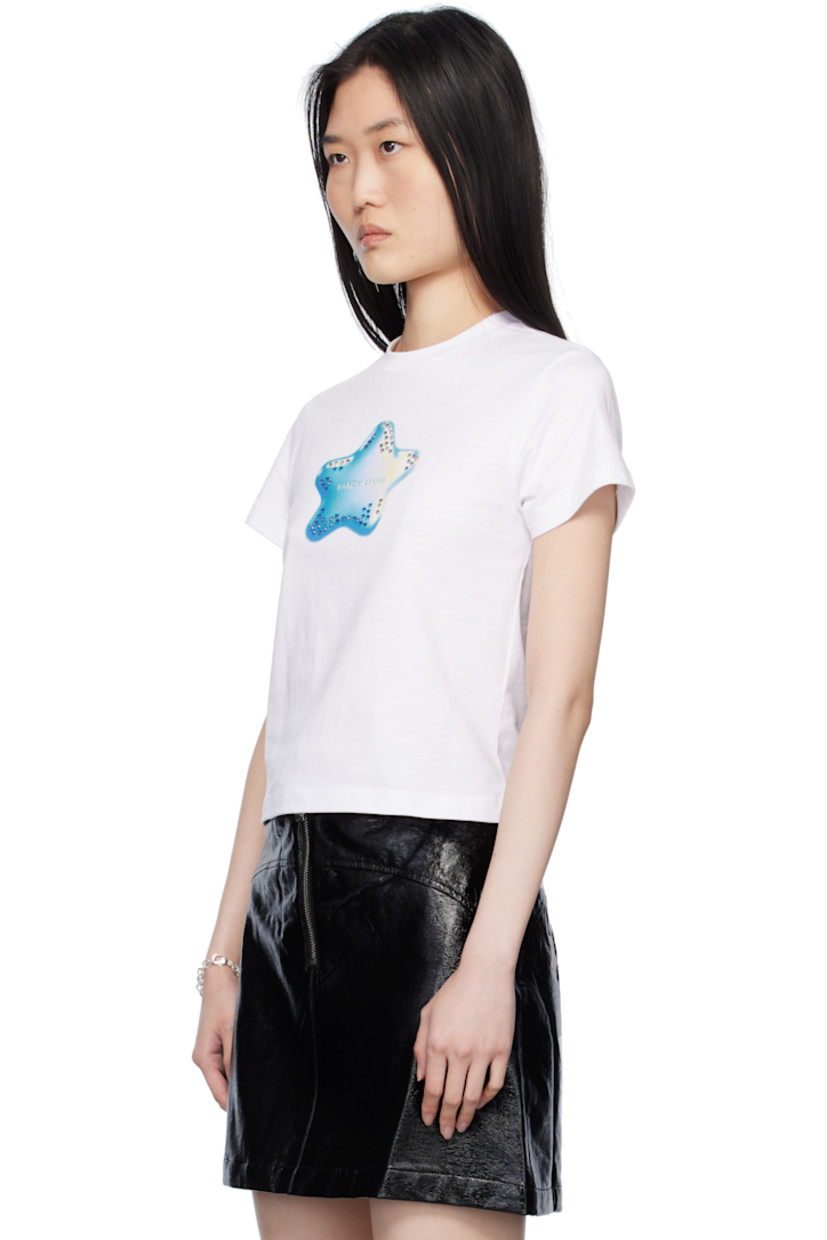 Cotton jersey T-shirt. 

· Rib-knit crewneck
· Printed logo graphic with crystal-cut appliqués at front

Supplier color: White