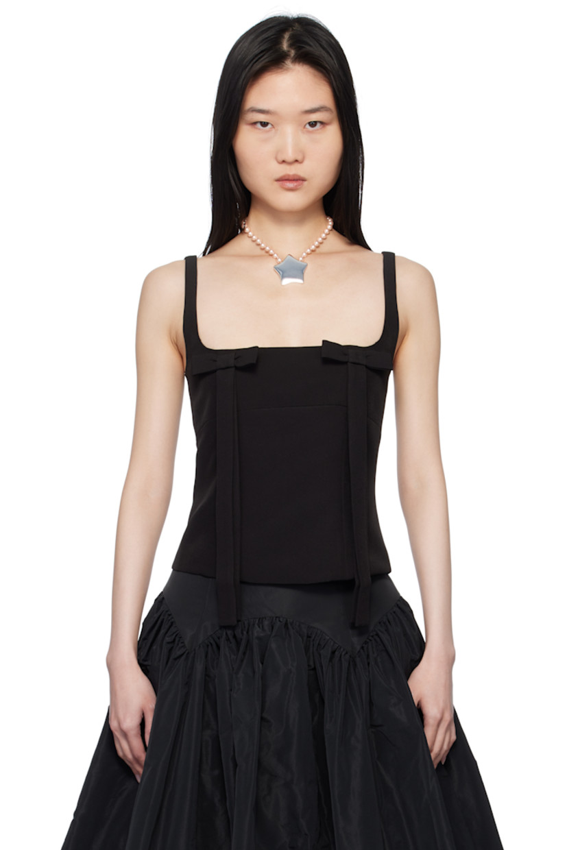 Stretch polyester twill tank top.

· Square neck
· Bow appliqués at chest
· Zip closure at back
· Full logo-woven satin lining

Supplier color: Black