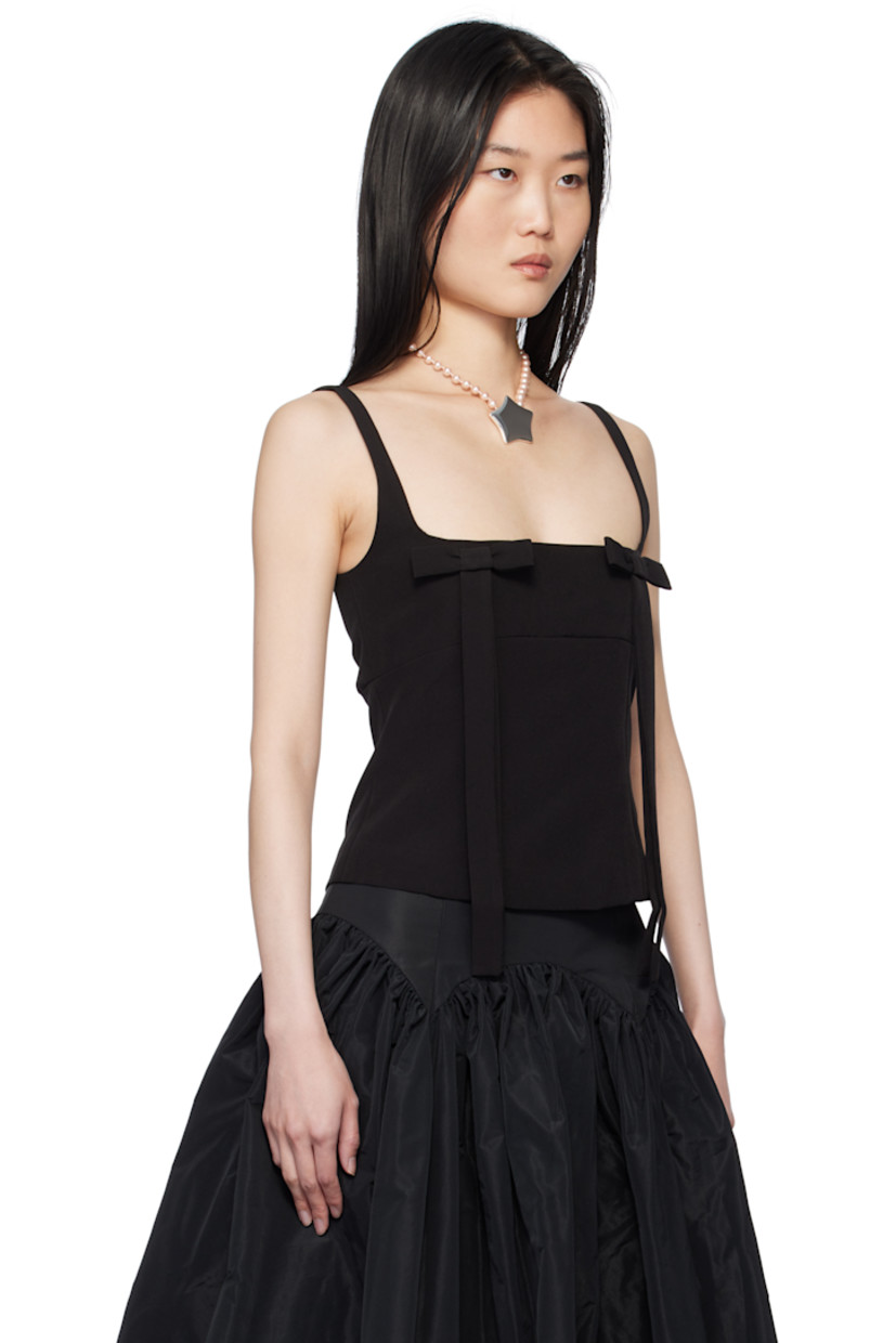 Stretch polyester twill tank top.

· Square neck
· Bow appliqués at chest
· Zip closure at back
· Full logo-woven satin lining

Supplier color: Black