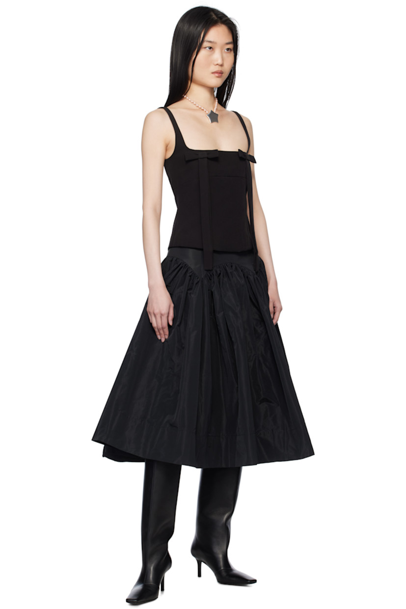 Stretch polyester twill tank top.

· Square neck
· Bow appliqués at chest
· Zip closure at back
· Full logo-woven satin lining

Supplier color: Black