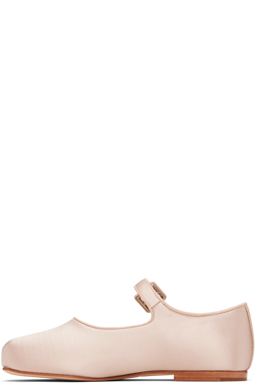 Satin Mary Jane-style ballerina flats in pink.

· Square toe
· Partially elasticized pin-buckle strap at vamp
· Buffed leather trim at collar and heel
· Stacked leather heel with rubber injection
· Nubuck sole

Supplier color: Ballet satin