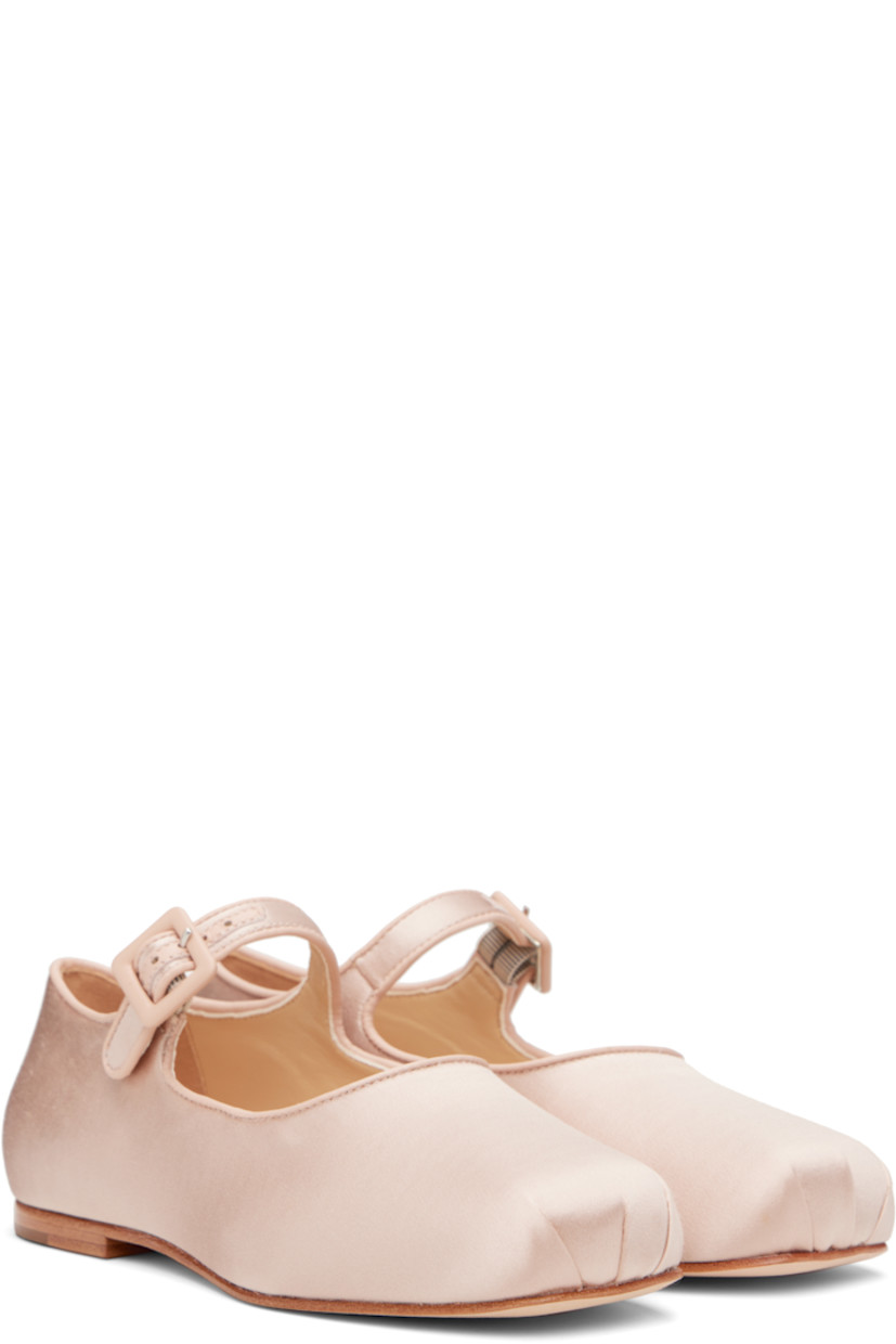 Satin Mary Jane-style ballerina flats in pink.

· Square toe
· Partially elasticized pin-buckle strap at vamp
· Buffed leather trim at collar and heel
· Stacked leather heel with rubber injection
· Nubuck sole

Supplier color: Ballet satin