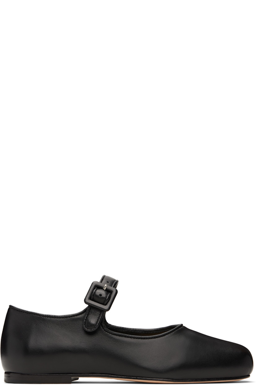 Polished nappa leather Mary Jane-style ballerina flats in black. 

· Square toe
· Partially elasticized pin-buckle strap at vamp
· Stacked leather heel with rubber injection
· Nubuck sole

Supplier color: Black nappa