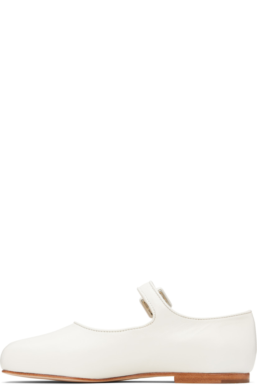 Polished nappa leather Mary Jane-style ballerina flats in white. 

· Square toe
· Partially elasticized pin-buckle strap at vamp
· Stacked leather heel with rubber injection
· Nubuck sole

Supplier color: Optic white nappa
