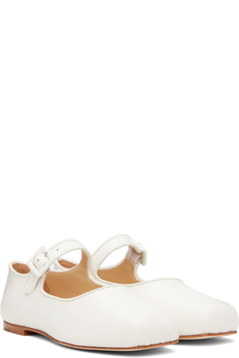 Polished nappa leather Mary Jane-style ballerina flats in white. 

· Square toe
· Partially elasticized pin-buckle strap at vamp
· Stacked leather heel with rubber injection
· Nubuck sole

Supplier color: Optic white nappa