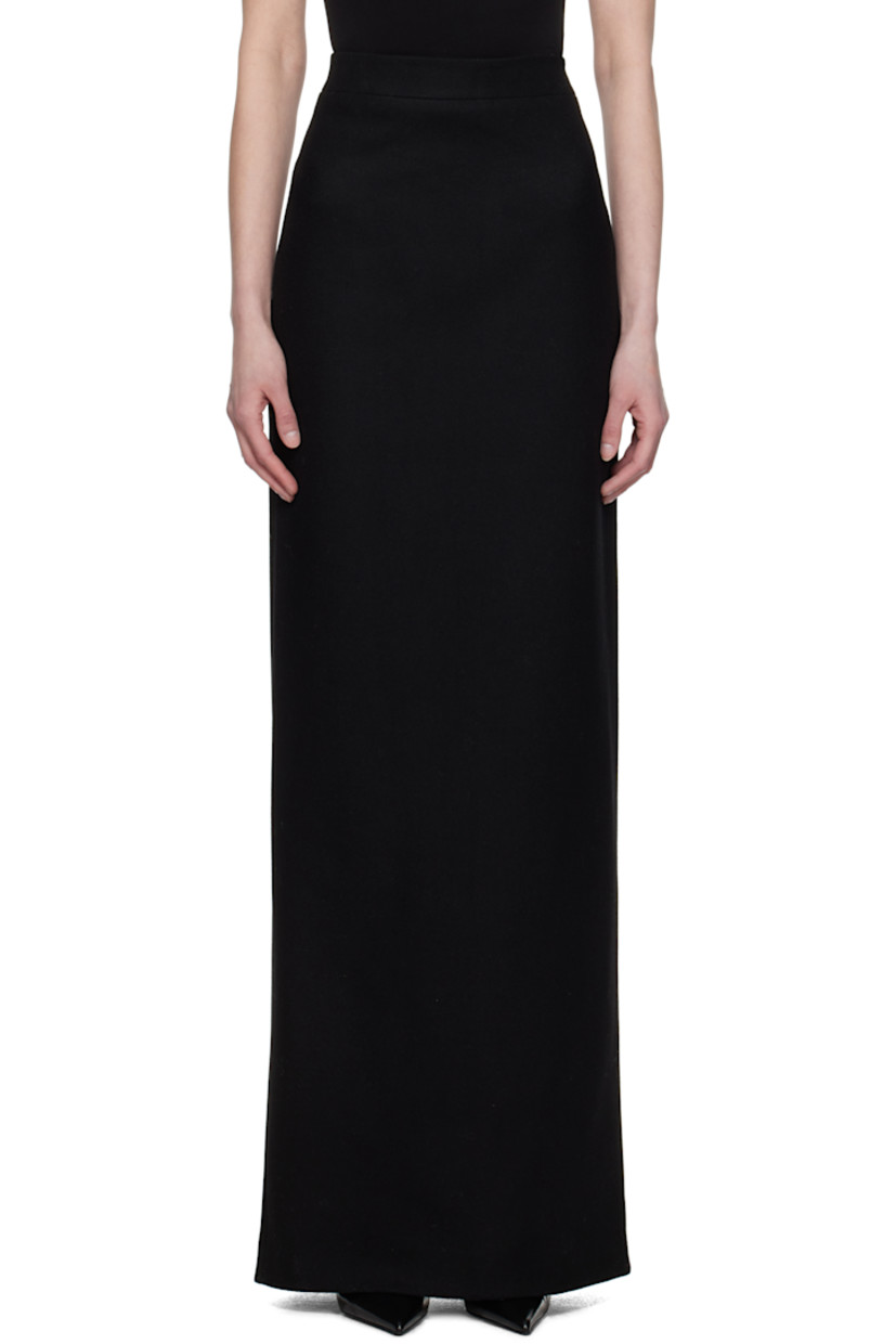 Wool melton maxi skirt.

· Darts and concealed zip closure at back 
· Slit at back hem
· Full cotton lawn cloth lining

Supplier color: Black