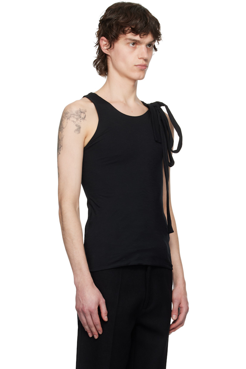 Cotton jersey tank top.

· Scoop neck
· Fixed knot with extended trim at shoulder 
· Fully lined

Supplier color: Black