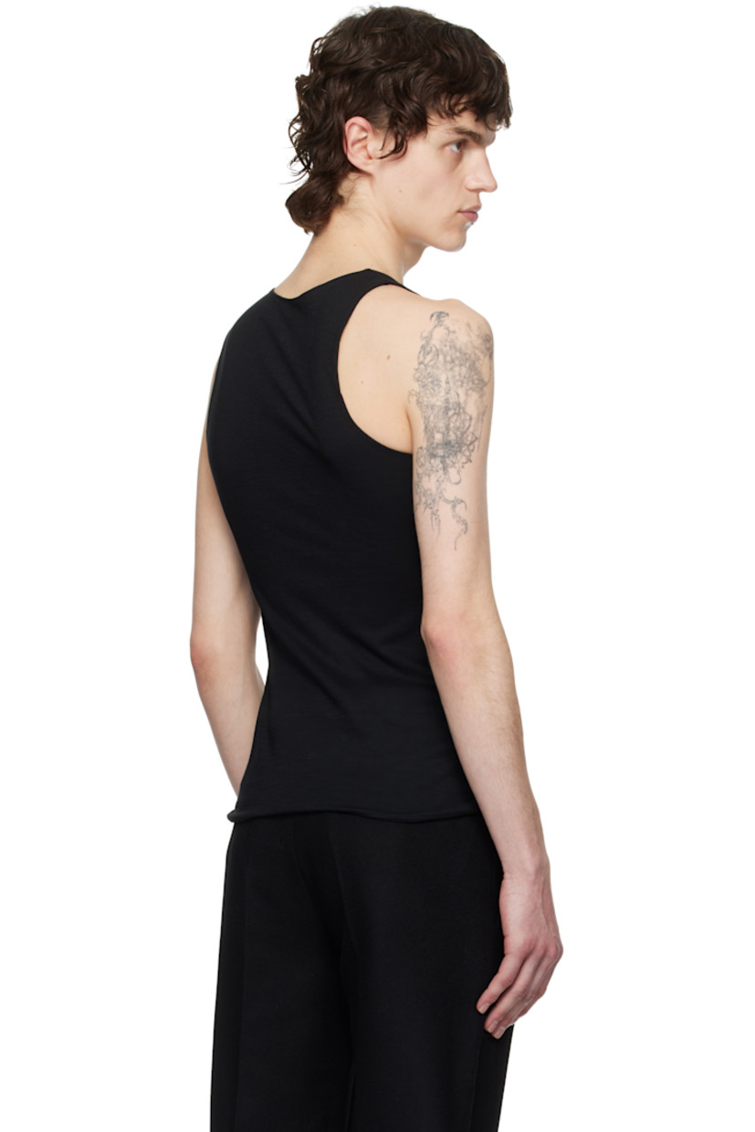 Cotton jersey tank top.

· Scoop neck
· Fixed knot with extended trim at shoulder 
· Fully lined

Supplier color: Black
