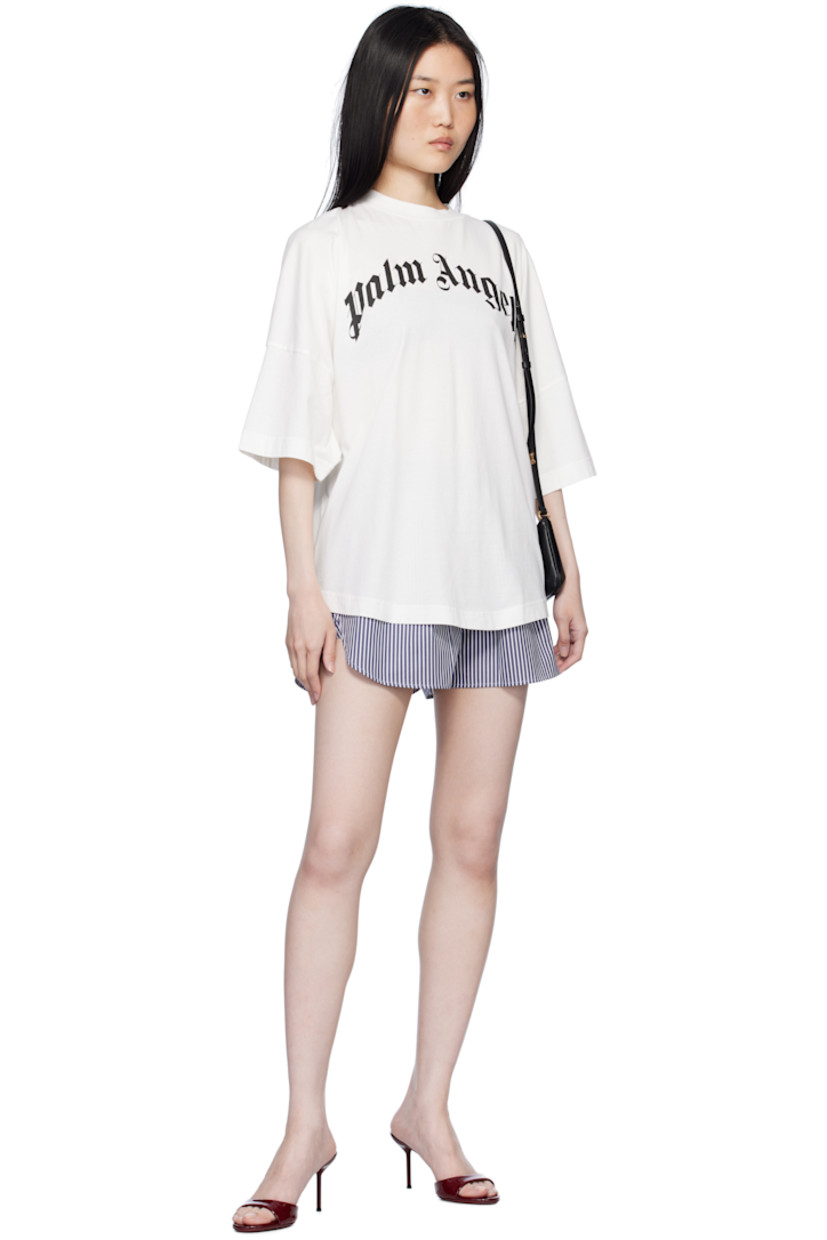 Cotton poplin shorts. Stripes throughout.

· Logo-woven elasticized waistband
· Mock button-fly
· Vented cuffs 

Supplier color: Navy blue