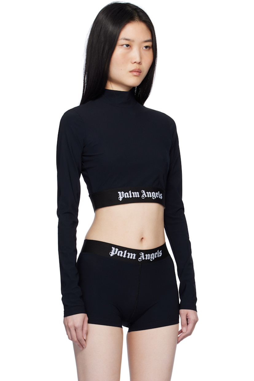 Stretch nylon jersey sport top.

· Mock neck
· Logo-woven elasticized cropped hem

Supplier color: Black/White