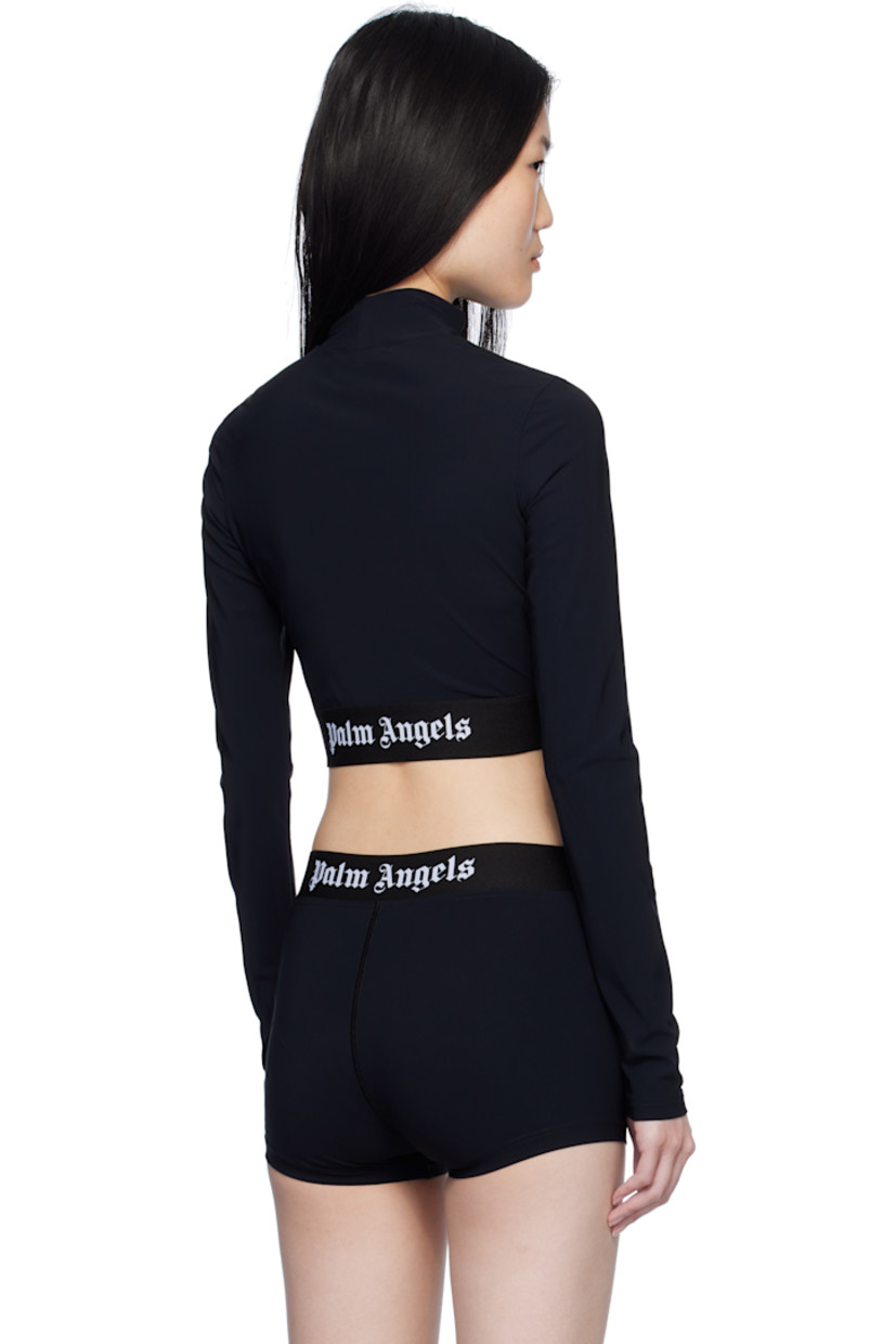 Stretch nylon jersey sport top.

· Mock neck
· Logo-woven elasticized cropped hem

Supplier color: Black/White