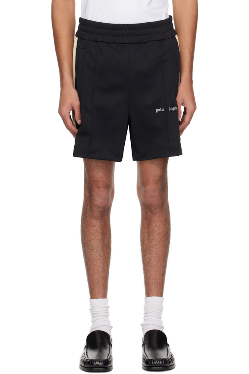 Polyester jersey shorts. 

· Elasticized waistband
· Two-pocket styling
· Pinched seam at legs
· Embroidered logo at leg
· Striped trim at outseams 

Supplier color: Black/Off white