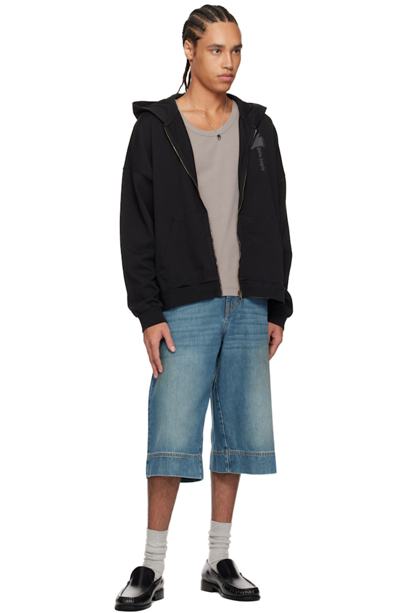 Non-stretch denim shorts. Fading, whiskering, and smudging throughout.

· Belt loops
· Five-pocket styling
· Zip fly
· Leather logo patch at back waistband
· Laser-printed logo at back
· Logo-engraved oxidized silver-tone hardware
· Contrast stitching in tan

Supplier color: Blue/Green