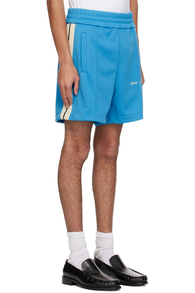 Polyester jersey shorts. 

· Elasticized waistband
· Two-pocket styling
· Pinched seam at legs
· Embroidered logo at leg
· Striped trim at outseams 

Supplier color: Light blue/Off white