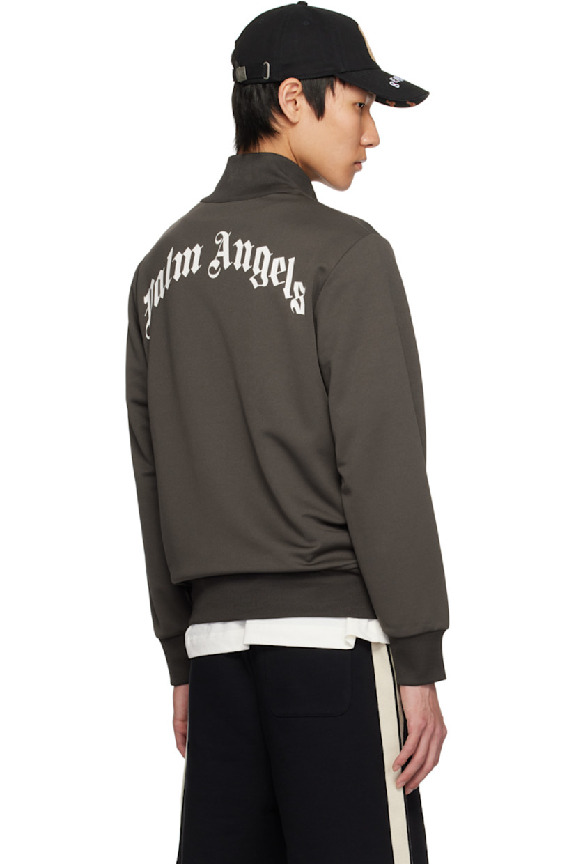 Polyester jersey track jacket. 

· Rib-knit stand collar, hem, and cuffs
· Zip closure
· Zip pockets
· Logo printed at back

Supplier color: Vintage black