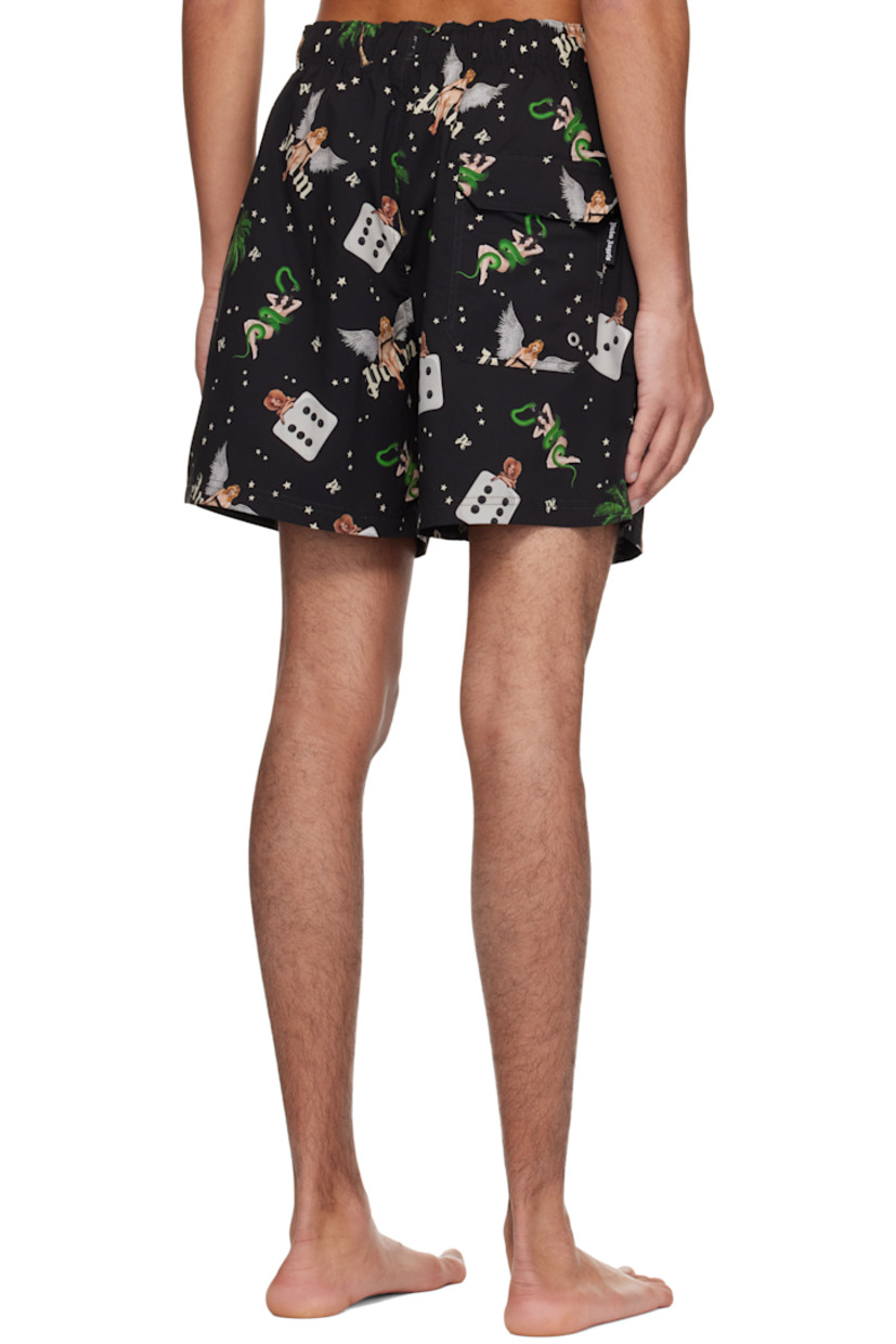 Polyester taffeta swim shorts. Logo graphic pattern printed throughout.

· Drawstring at elasticized waistband
· Three-pocket styling
· Logo flag and eyelet vent at back pocket
· Partial mesh lining

Supplier color: Black/Multicolor