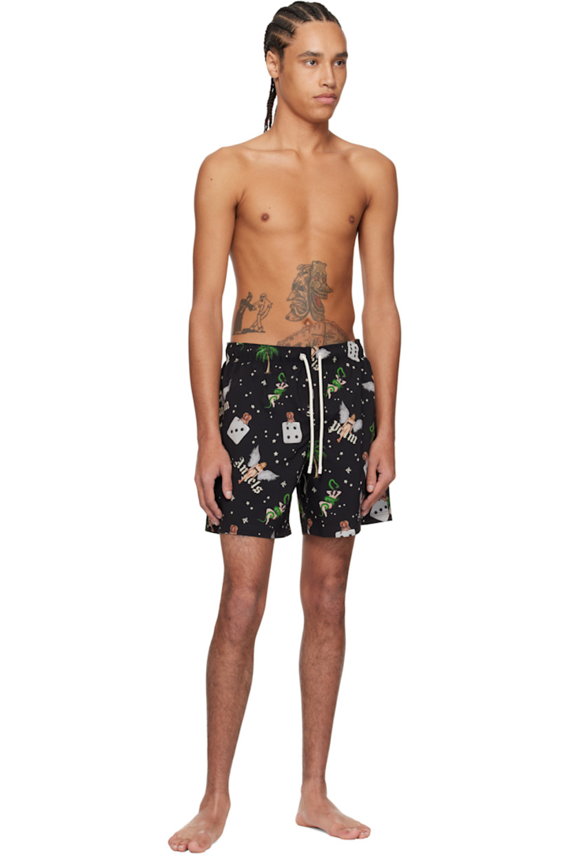 Polyester taffeta swim shorts. Logo graphic pattern printed throughout.

· Drawstring at elasticized waistband
· Three-pocket styling
· Logo flag and eyelet vent at back pocket
· Partial mesh lining

Supplier color: Black/Multicolor