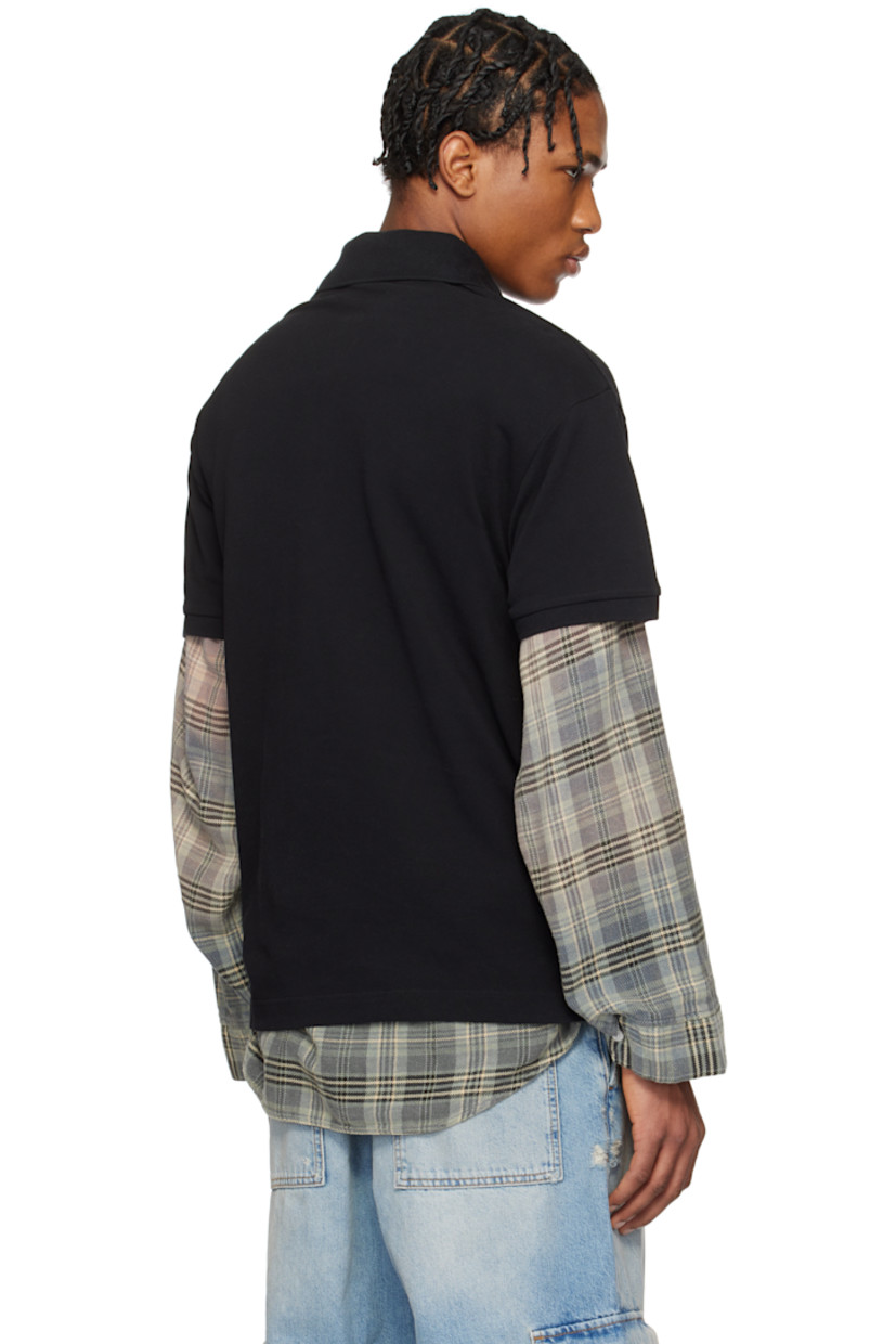 Cotton piqué polo.

· Rib-knit spread collar and cuffs
· Three-button placket
· Embroidered logo at front
· Logo flag at side seam
· Tennis-tail hem
· Dropped shoulders

Supplier color: Black