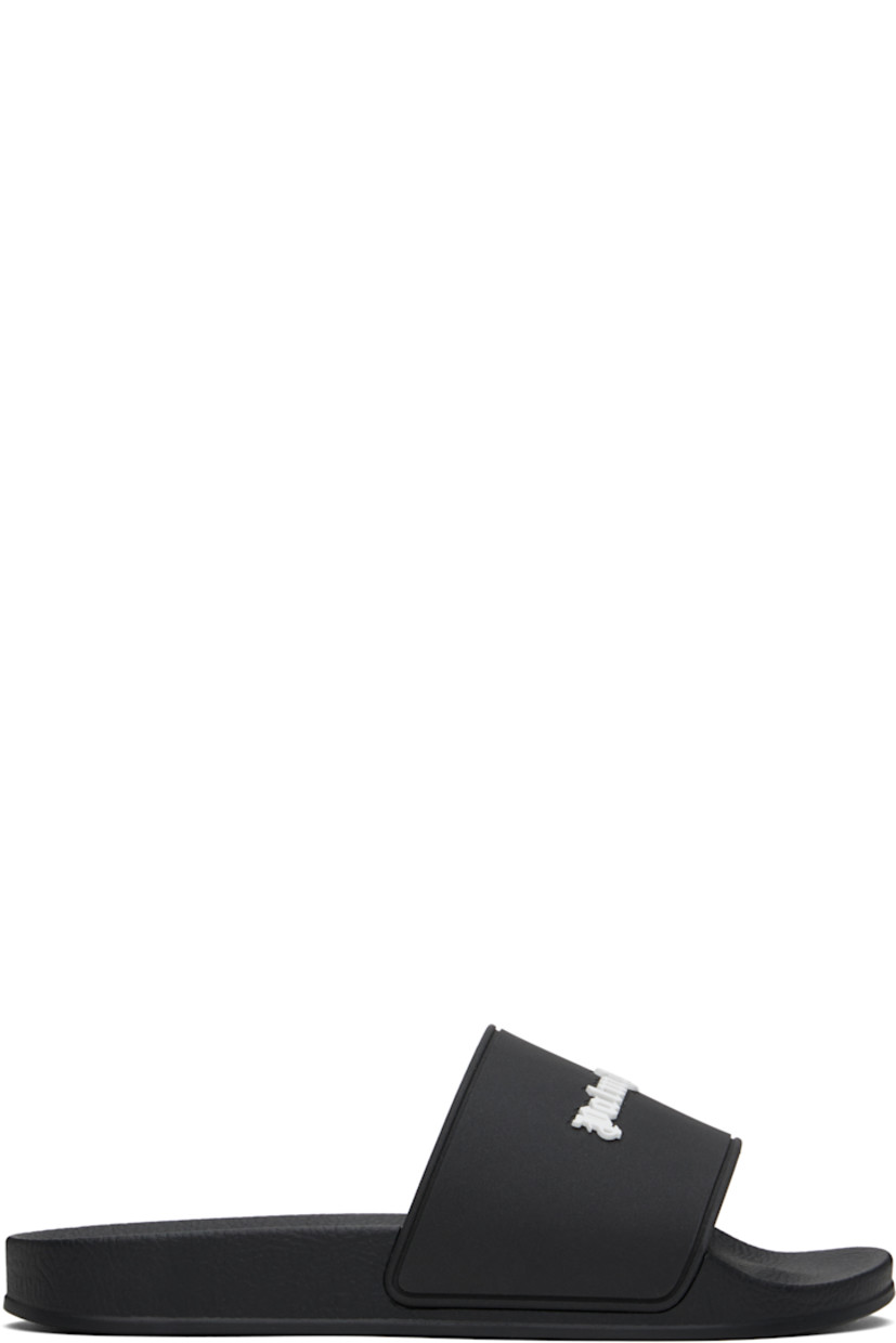 Rubber pool slides in black.

· Open toe
· Logo embossed at vamp
· Logo embossed at molded footbed
· Treaded rubber sole

Supplier color: Black/White