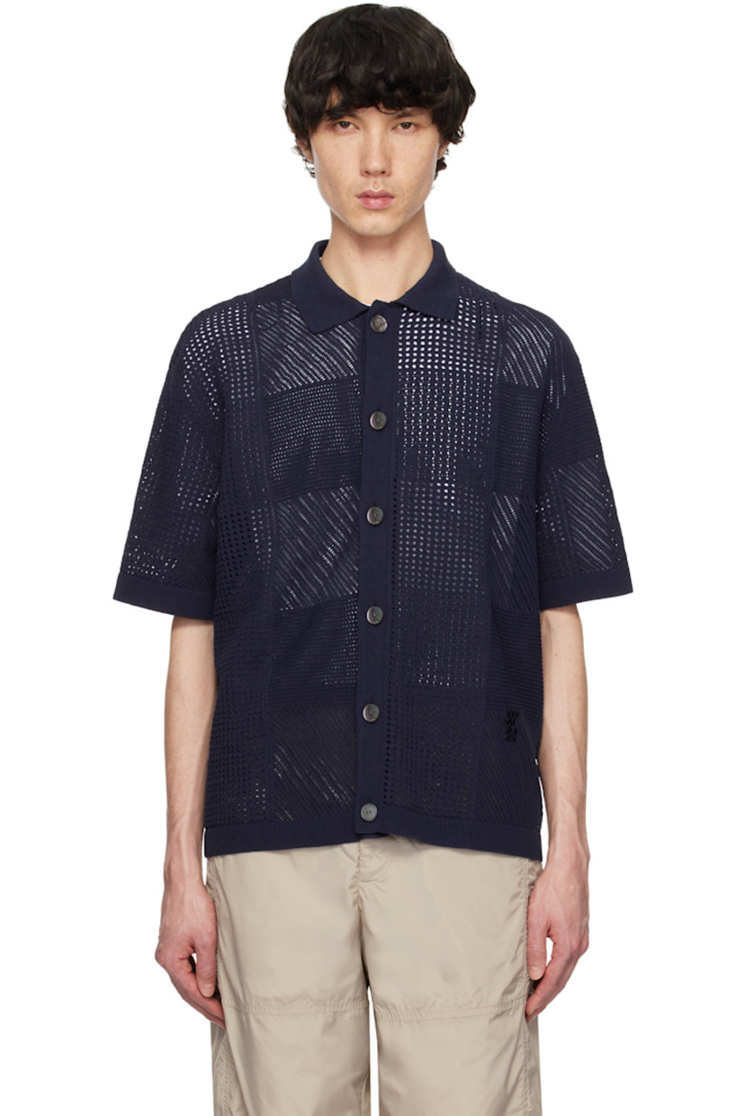 Open-knit cotton shirt. Jacquard check pattern throughout.

· Rib-knit spread collar, hem, and cuffs
· Button closure
· Logo hardware at back collar

Supplier color: Navy