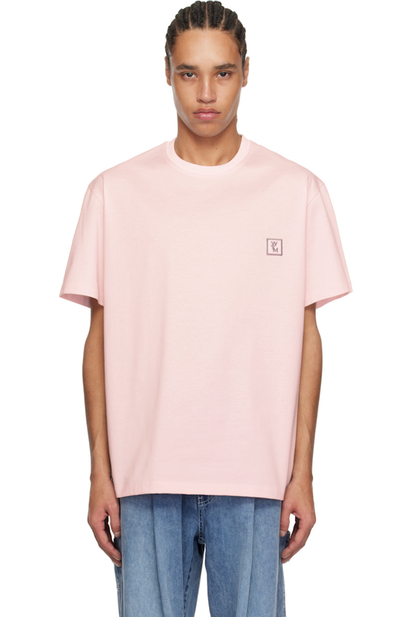 Cotton jersey T-shirt.

· Rib-knit crewneck
· Embroidered logo patch at chest
· Vented side seams
· Logo hardware at back collar
· Logo printed at back

Supplier color: Pink