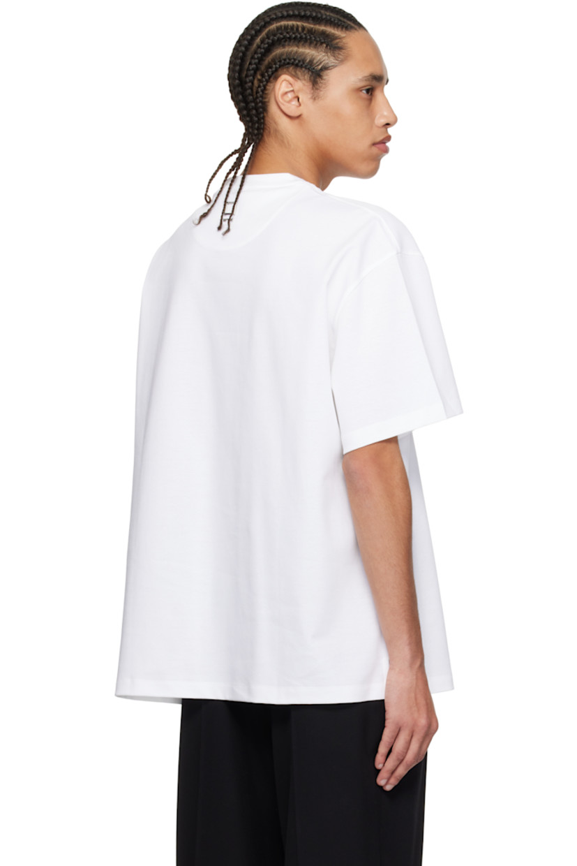 Cotton jersey T-shirt.

· Rib-knit crewneck
· Logo printed at chest
· Vented side seams
· Logo hardware at back collar

Supplier color: White