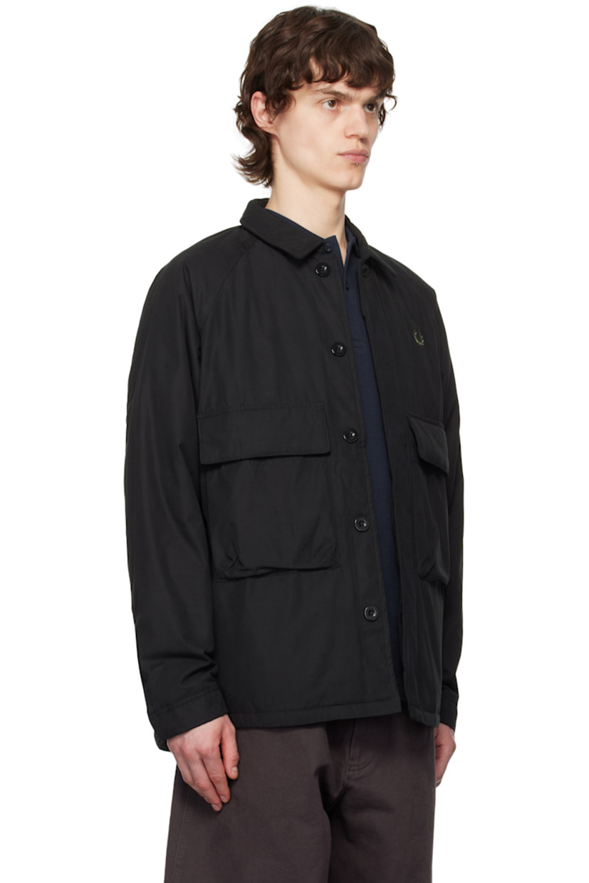 Padded recycled polyester- and cotton-blend twill jacket. 

· Spread collar
· Concealed button closure
· Logo embroidered at chest
· Flap pockets
· Raglan sleeves
· Press-stud fastening at cuffs 
· Full quilted satin interior

Supplier color: Black