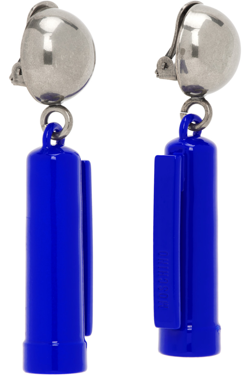 Pair of drop earrings in antiqued silver-tone brass.

· Logo-engraved blue graphic charm at drop
· Clip-on fastening
· H2.75" x W0.75"

Supplier color: Multi/Blue