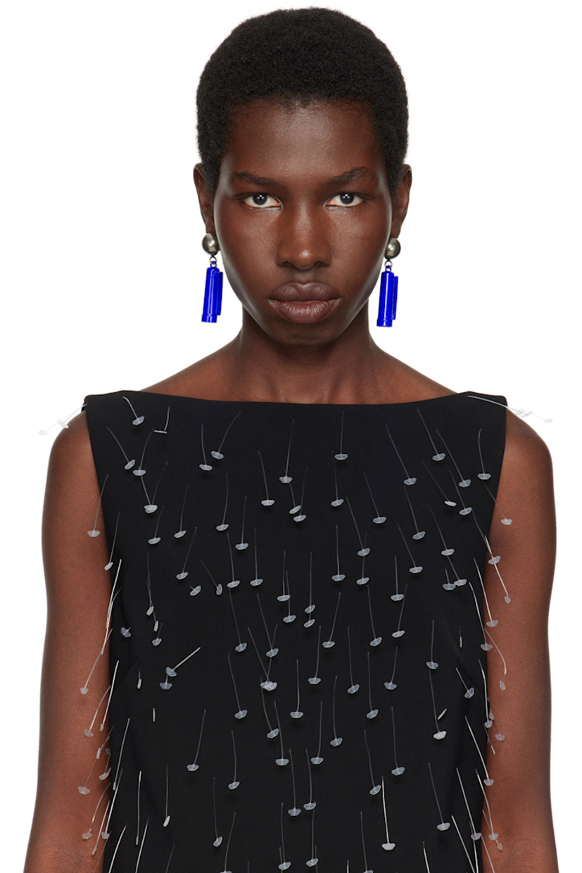 Pair of drop earrings in antiqued silver-tone brass.

· Logo-engraved blue graphic charm at drop
· Clip-on fastening
· H2.75" x W0.75"

Supplier color: Multi/Blue