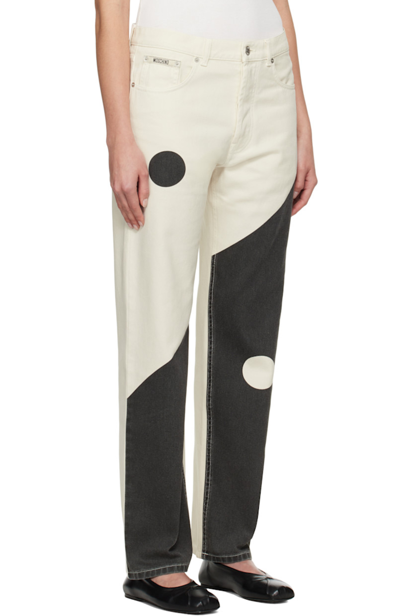 Non-stretch denim jeans.

· Belt loops
· Five-pocket styling
· Button-fly
· Logo patch at coin pocket
· Graphic printed at front legs
· Logo-engraved silver-tone hardware
· Contrast stitching in white 

Supplier color: Multi Ivory