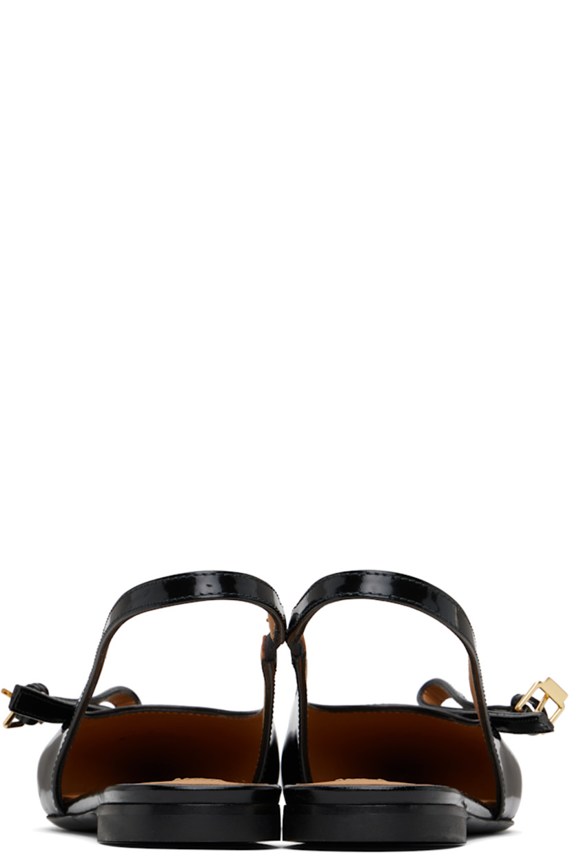 Buffed leather ballerina flats in black. 

· Pointed toe 
· Pin-buckle bow accent at vamp
· Partially elasticized slingback strap
· Leather sole with rubber injection 

Supplier color: Black