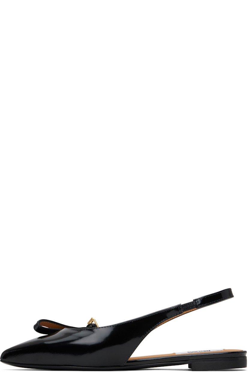 Buffed leather ballerina flats in black. 

· Pointed toe 
· Pin-buckle bow accent at vamp
· Partially elasticized slingback strap
· Leather sole with rubber injection 

Supplier color: Black