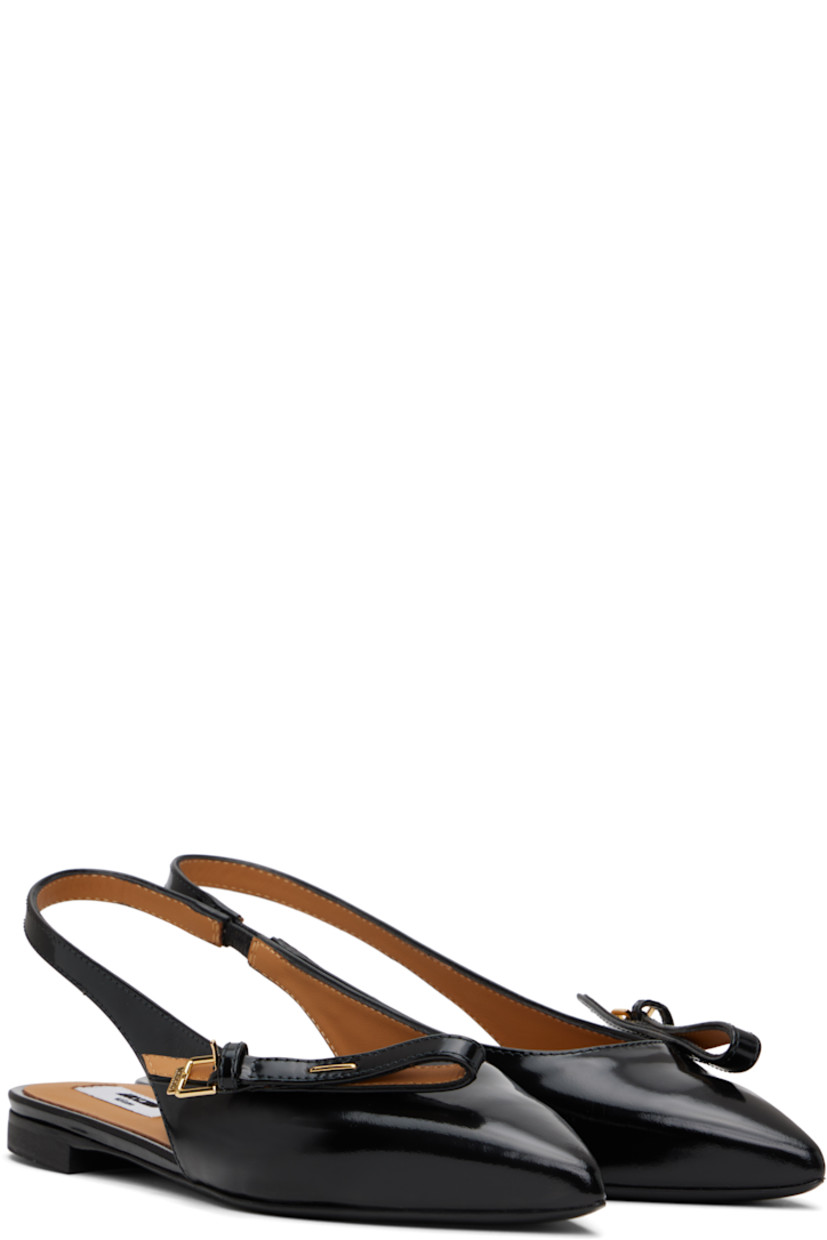 Buffed leather ballerina flats in black. 

· Pointed toe 
· Pin-buckle bow accent at vamp
· Partially elasticized slingback strap
· Leather sole with rubber injection 

Supplier color: Black