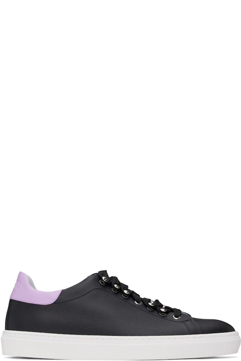 Low-top buffed leather sneakers in black.

· Lace-up closure
· Padded tongue and collar
· Logo embossed at heel tab and sole
· Crinkled leather lining
· Treaded rubber sole

Supplier color: Black/Lilac
