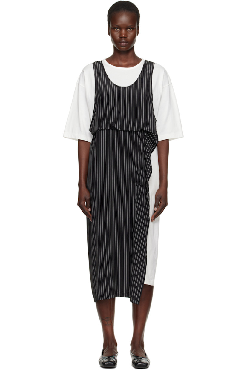 Cotton-blend jersey and polyester sateen midi dress. Stripes throughout.

· Asymmetric layered construction
· Rib-knit crewneck
· Seam pocket at side

Supplier color: Off white