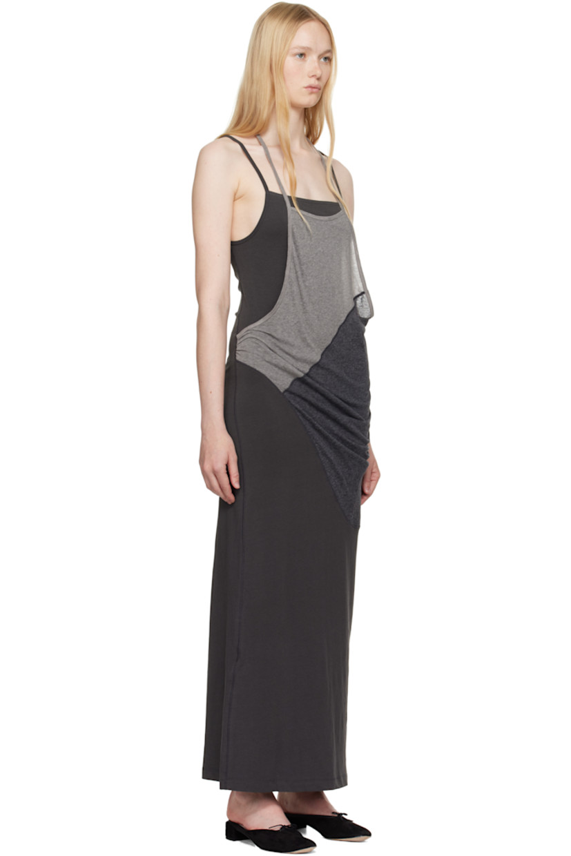 Cotton-blend jersey maxi dress. 

· Layered construction
· Square neck
· Draping at overlay
· Fixed halter strap and adjustable spaghetti straps
· Concealed zip vent at back hem

Supplier color: Charcoal