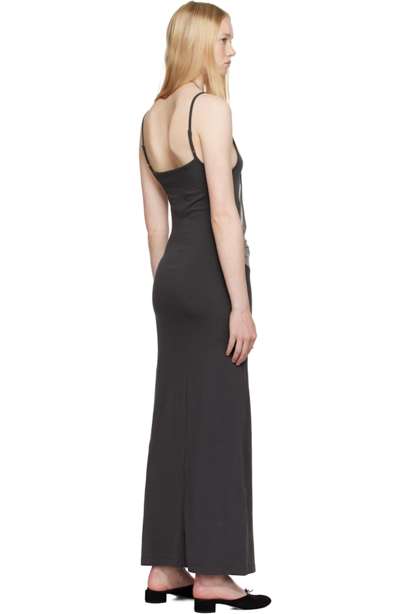 Cotton-blend jersey maxi dress. 

· Layered construction
· Square neck
· Draping at overlay
· Fixed halter strap and adjustable spaghetti straps
· Concealed zip vent at back hem

Supplier color: Charcoal