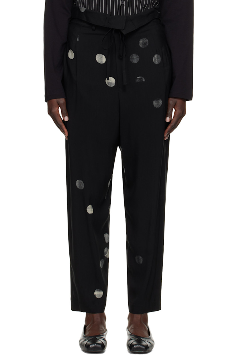 Rayon- and cupro-blend twill trousers. Dot pattern printed throughout. 

· High-rise
· Belt loops
· Self-tie drawstring at waistband
· Four-pocket styling
· Zip fly

Supplier color: Black