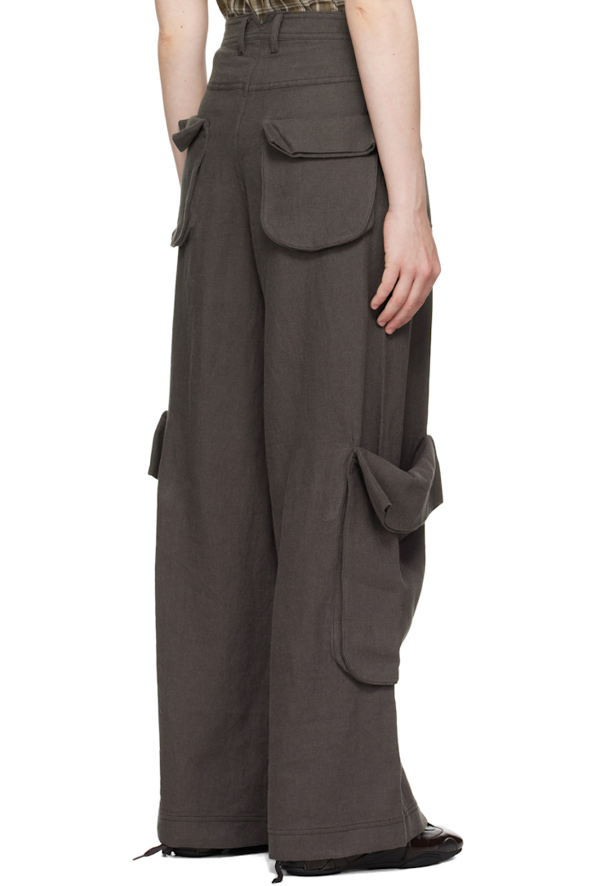 Linen-blend hopsack cargo pants. 

· Belt loops and integrated self-tie belt
· Five-pocket styling
· Zip fly
· Patch and bellows pocket at outseams

Supplier color: Charcoal