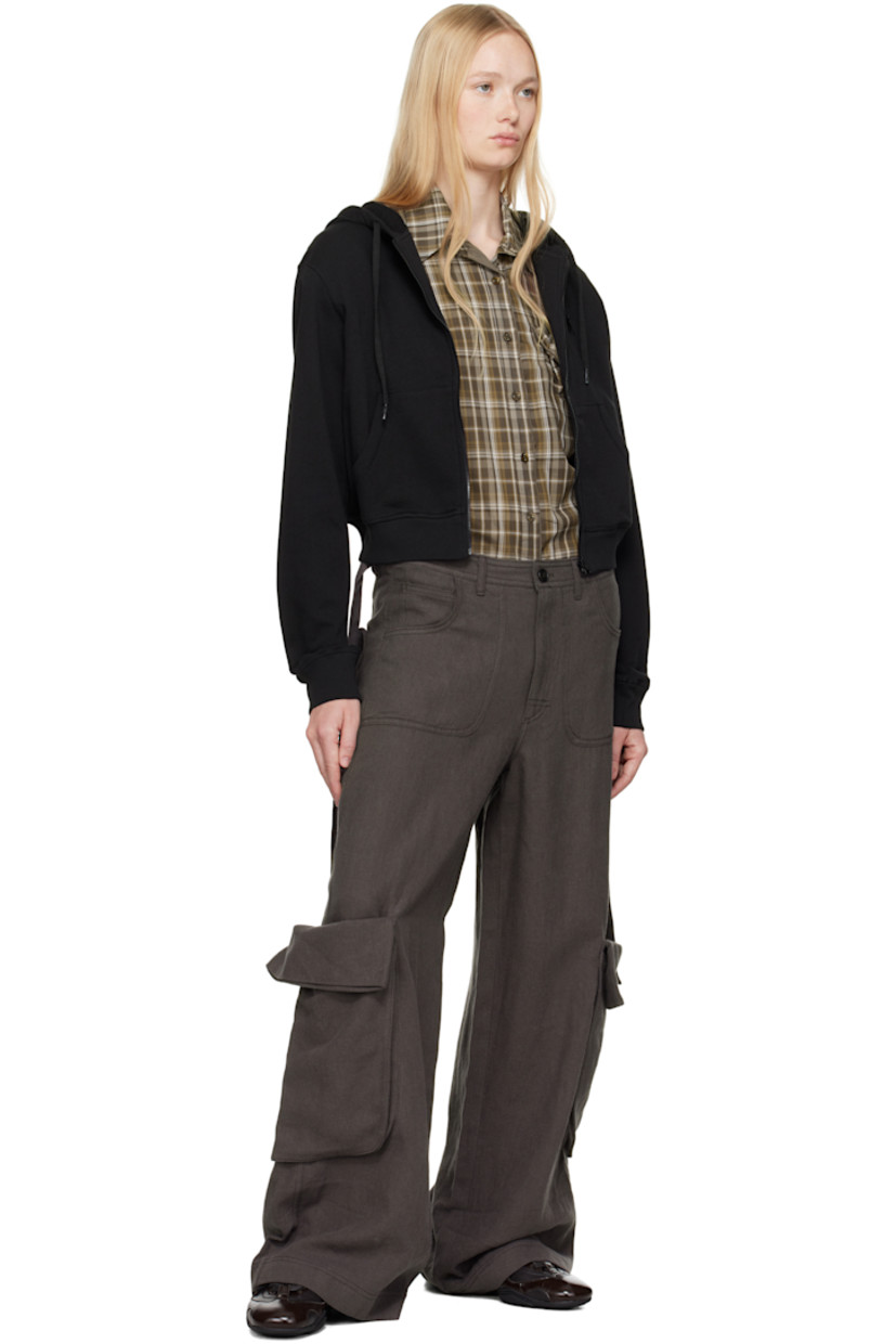 Linen-blend hopsack cargo pants. 

· Belt loops and integrated self-tie belt
· Five-pocket styling
· Zip fly
· Patch and bellows pocket at outseams

Supplier color: Charcoal