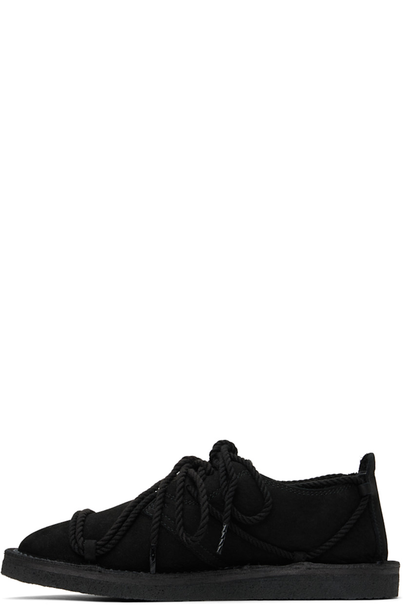 Nubuck loafers in black.

· Crisscrossing rope-style lace-up closure
· Suede lining
· Topstitching at welt
· Textured rubber sole

Supplier color: Black