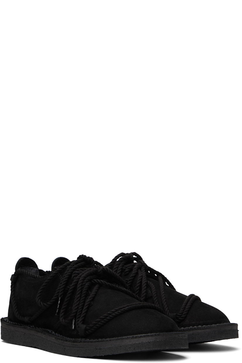 Nubuck loafers in black.

· Crisscrossing rope-style lace-up closure
· Suede lining
· Topstitching at welt
· Textured rubber sole

Supplier color: Black