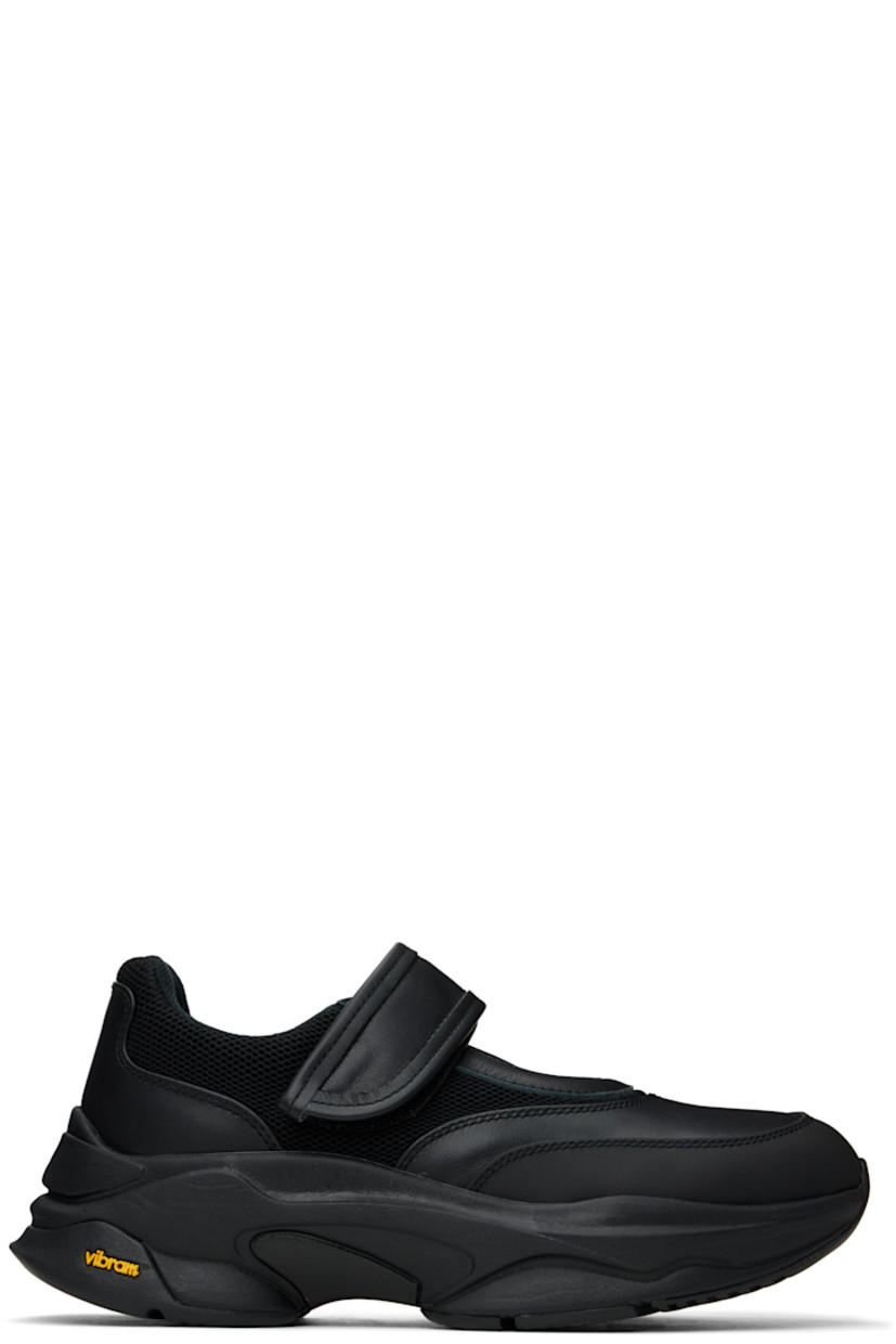 Low-top buffed leather and mesh sneakers in black.

· Cutout at vamp
· Velcro closure
· Mesh lining
· Sculptural foam rubber midsole
· Treaded lightweight Vibram® rubber sole
· Platform: H2"

Supplier color: Black