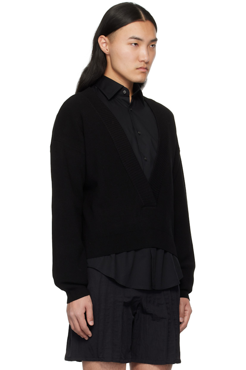 Knit rayon-blend sweater.

· Rib-knit plunging V-neck
· Dropped shoulders

Supplier color: Black