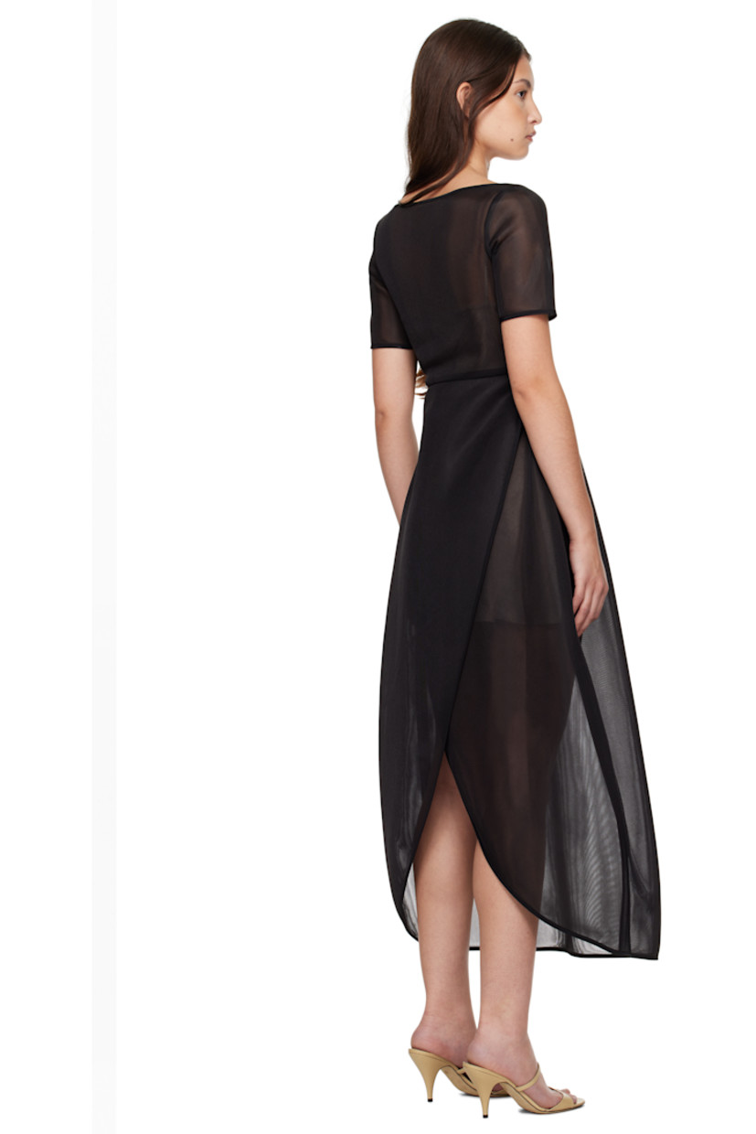 Sheer polyester mesh maxi dress.

· Scoop neck
· Seam pockets
· Central vent at back hem
· Detachable twill lining

Supplier color: Black