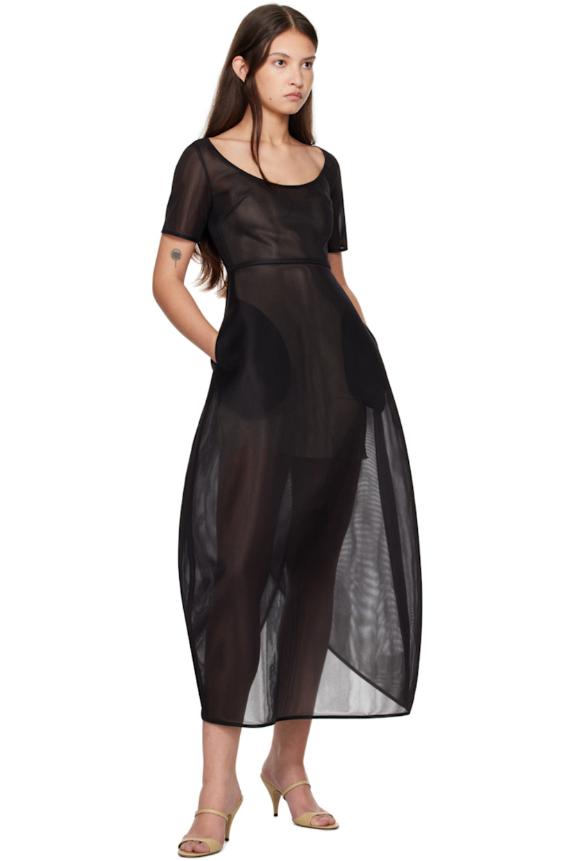 Sheer polyester mesh maxi dress.

· Scoop neck
· Seam pockets
· Central vent at back hem
· Detachable twill lining

Supplier color: Black