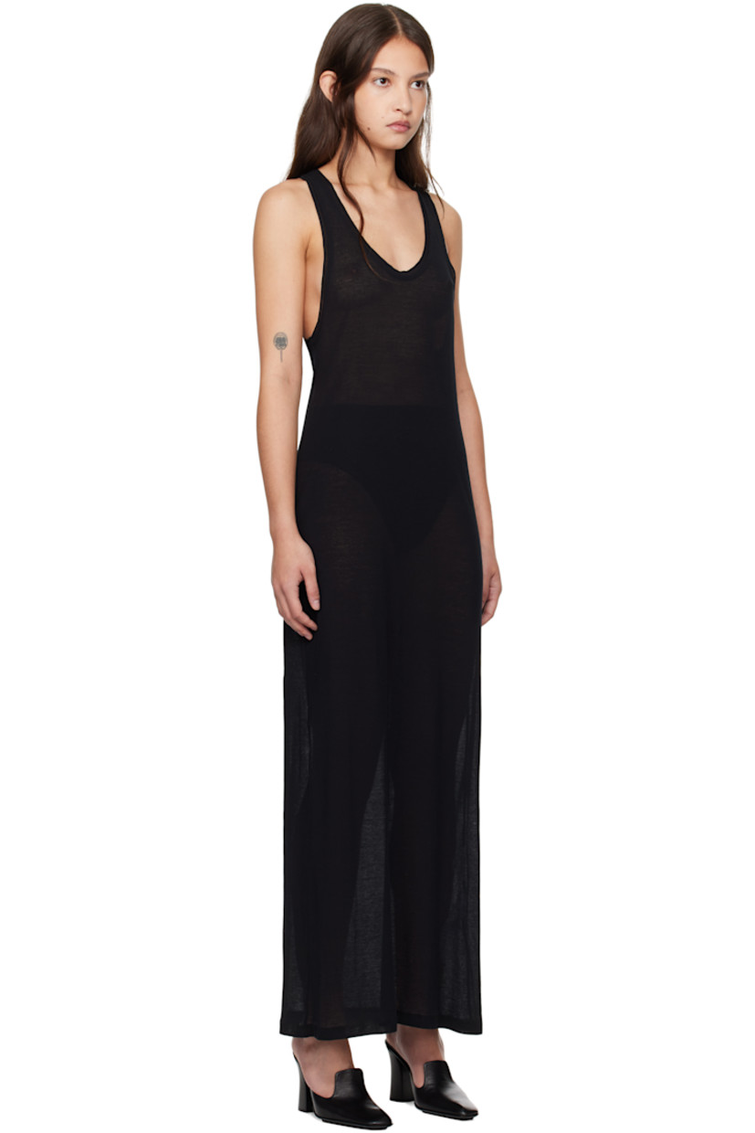 Semi-sheer cotton jersey maxi dress.

· Rib-knit plunging scoop neck, hem, and armscyes
· Racer back

Supplier color: Black