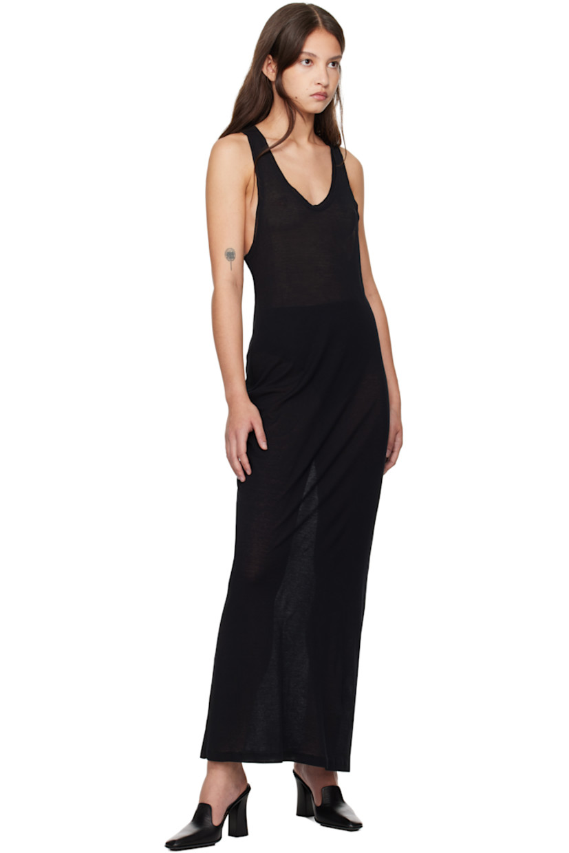 Semi-sheer cotton jersey maxi dress.

· Rib-knit plunging scoop neck, hem, and armscyes
· Racer back

Supplier color: Black