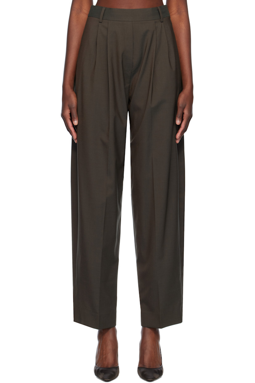Plain-woven wool-blend trousers.

· Belt loops
· Two pocket styling
· Pleats at front
· Creased legs
· Concealed zip closure at outseam
· Unlined

Supplier color: Charcoal